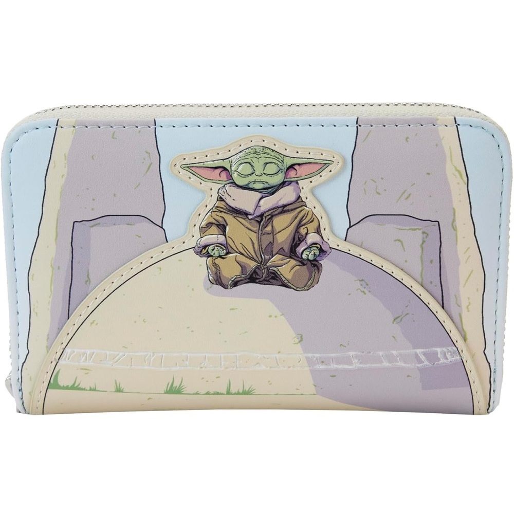 The Child Themed Loungefly Zip-Around Wallet in Light Blue and Cream